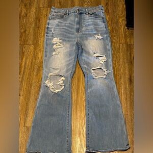America Eagle, Curvy Super High Rise Flare Jeans, Distressed, Size 12